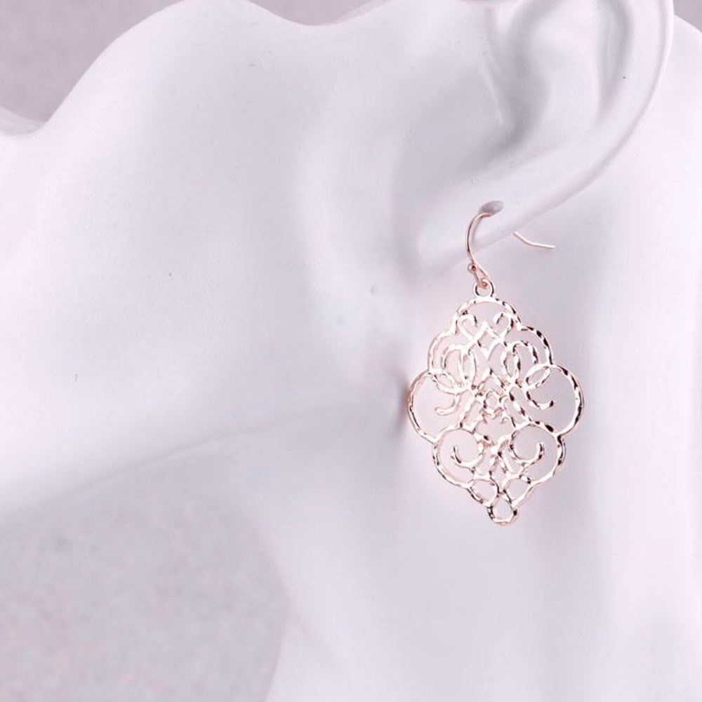 Rose Gold Scroll Filigree French Hook Earrings